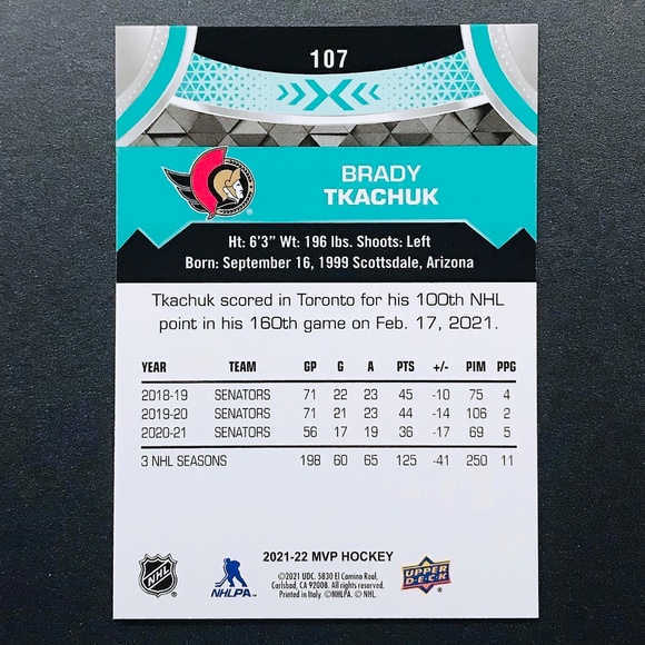Brady Tkachuk - 2021-22 Upper Deck MVP #107 - Picture 2 of 2